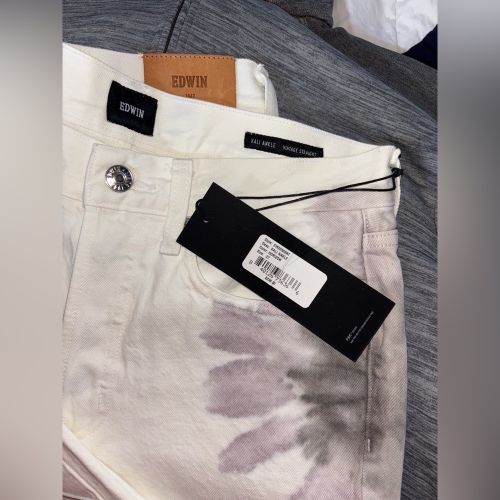 NEW EDWIN Boho Retro Inspired size 27 Kali Highrise Ankle Jeans White Tie Dye - Picture 5 of 8